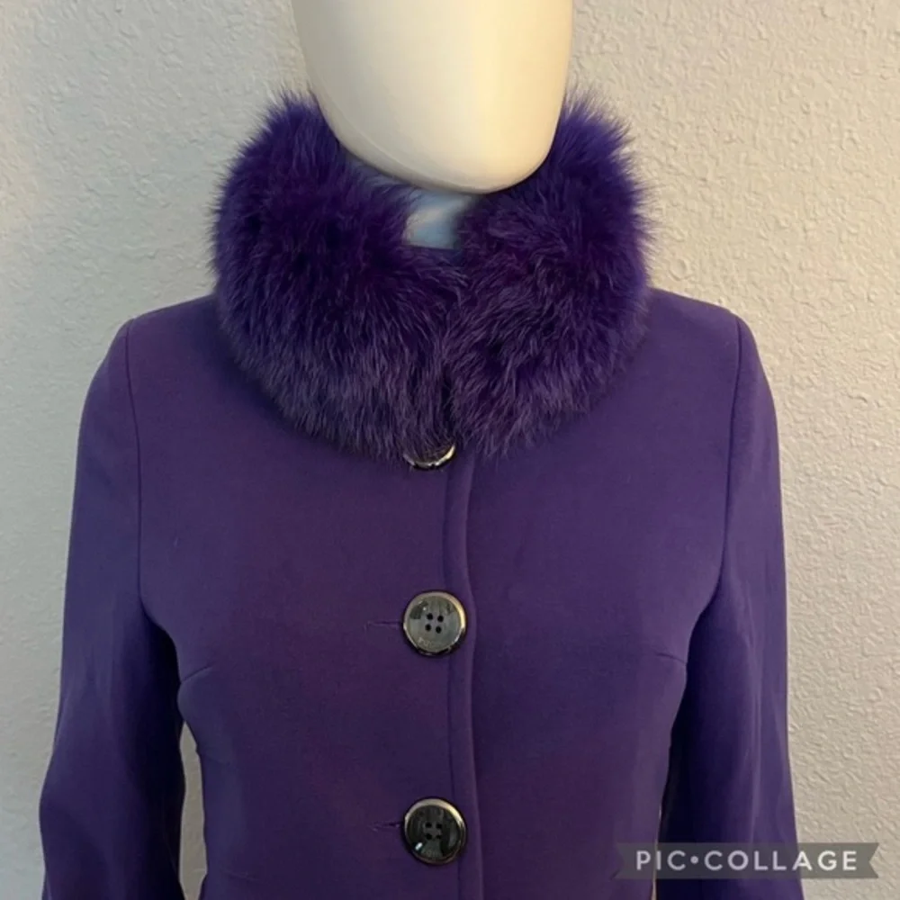 NWT WOMEN SHORT COAT  DYED REAL‎ FUR COLLAR WOOL LINED SINLE-BREASTED JACKET